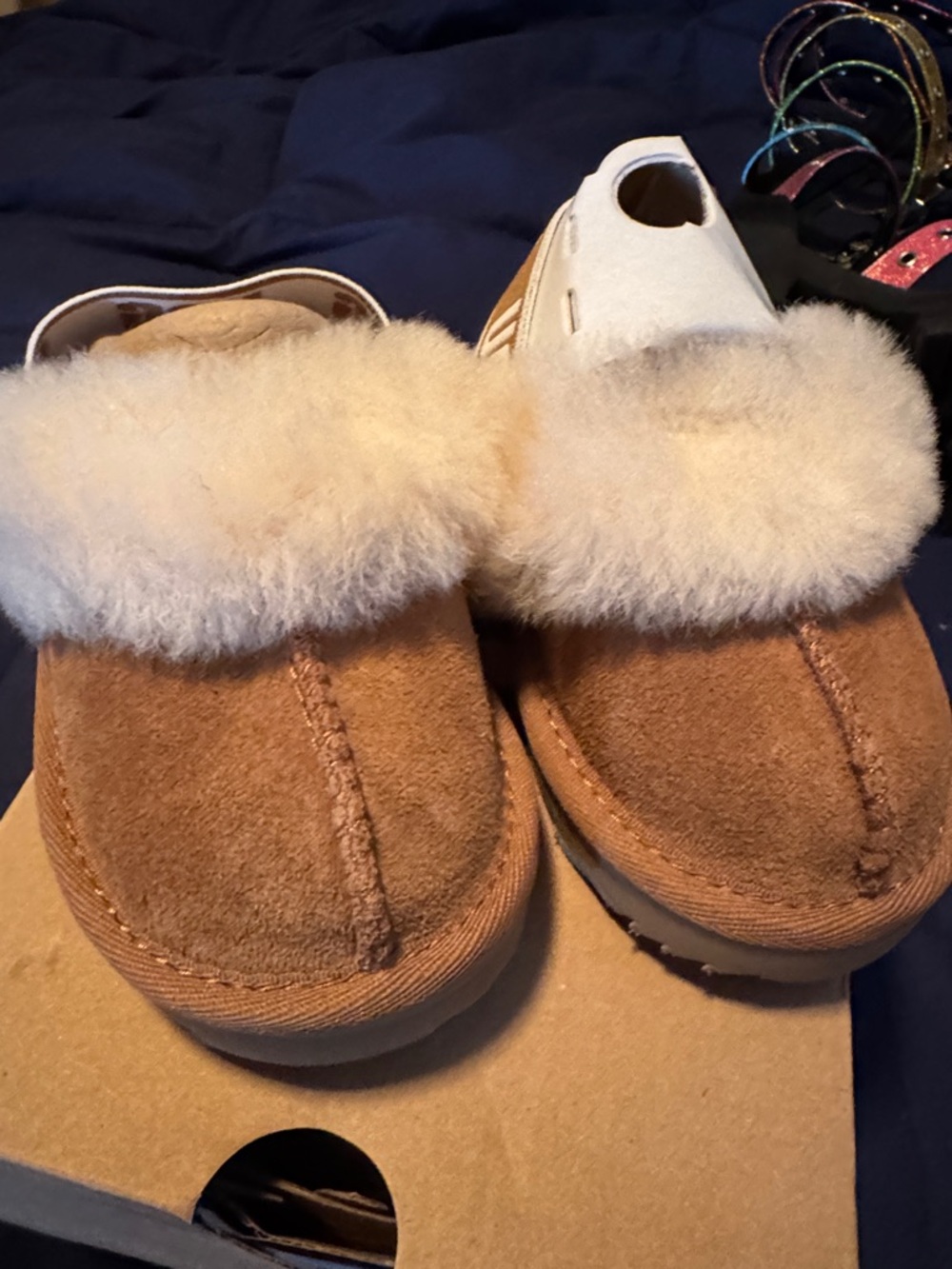 UGG Chestnut Suede Shearling Slide with Branded Strap - Picture 3 of 5